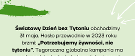 31 maj światowy dzień bez tytoniu potrzebujemy żywności, nie tytoniu