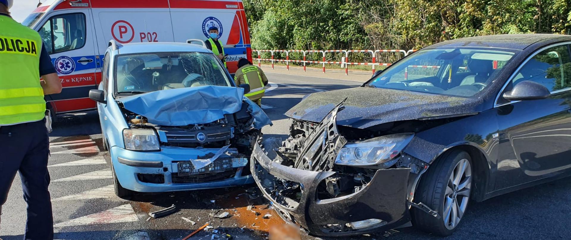 służby ratunkowe działające przy uszkodzonych pojazdach biorących odział w zdarzenie.