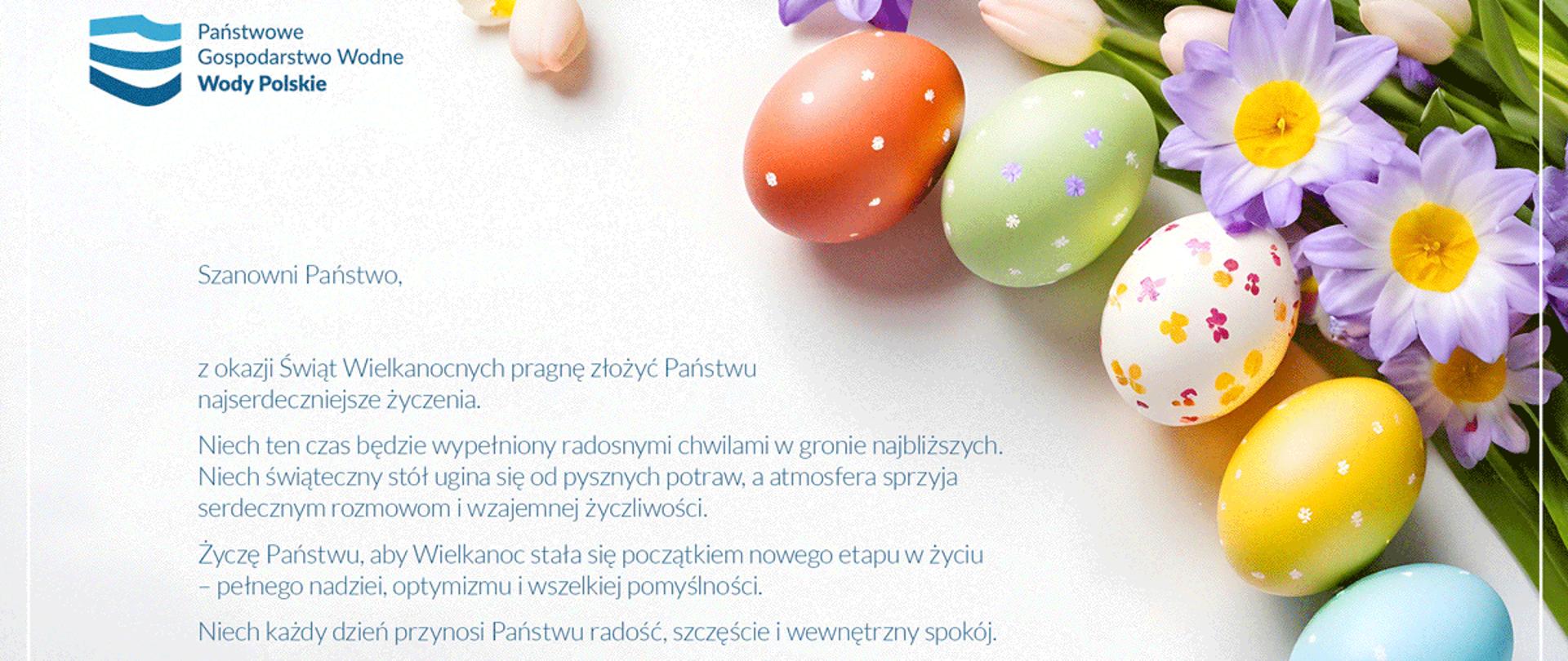 Życzenia wielkanocne, pisanki, kwiatki, logotyp WP