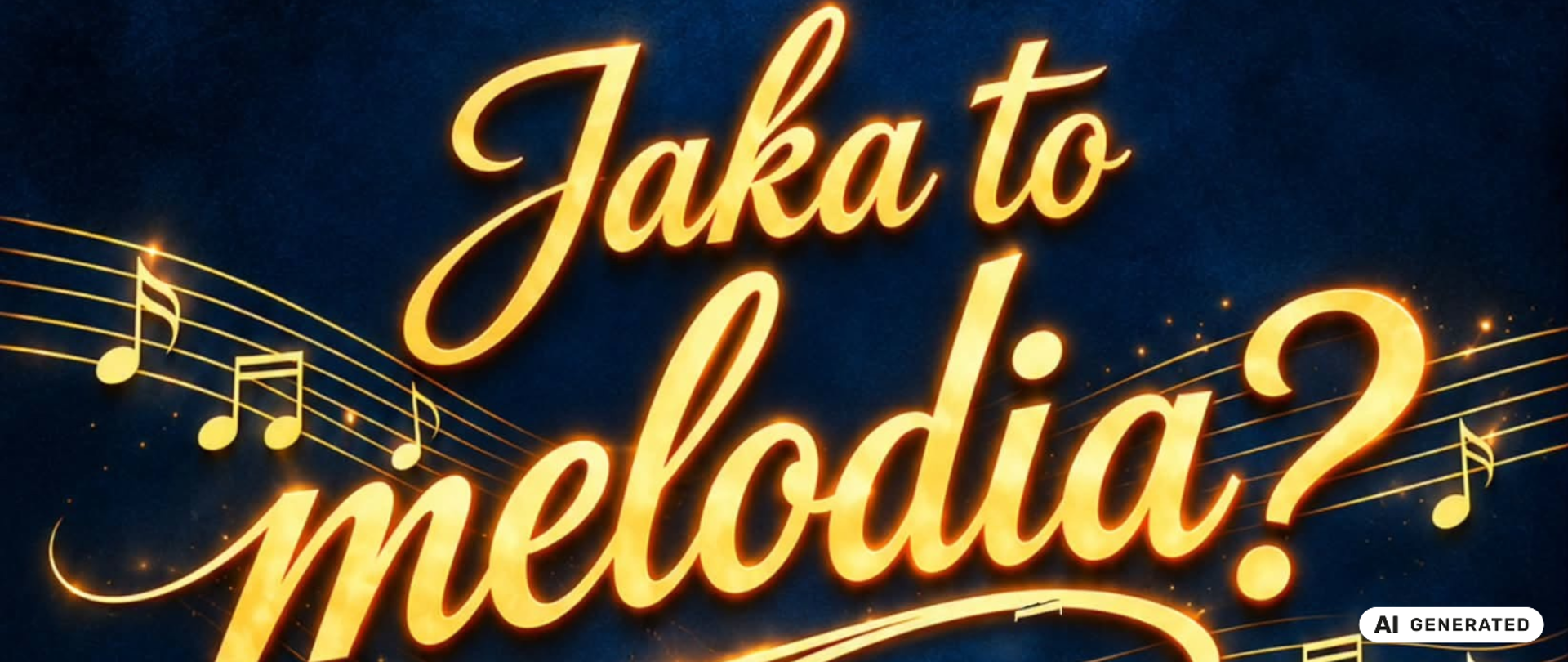 Jaka to melodia złoty napis na granatowym tle w tle grafika pięciolinii z nutami