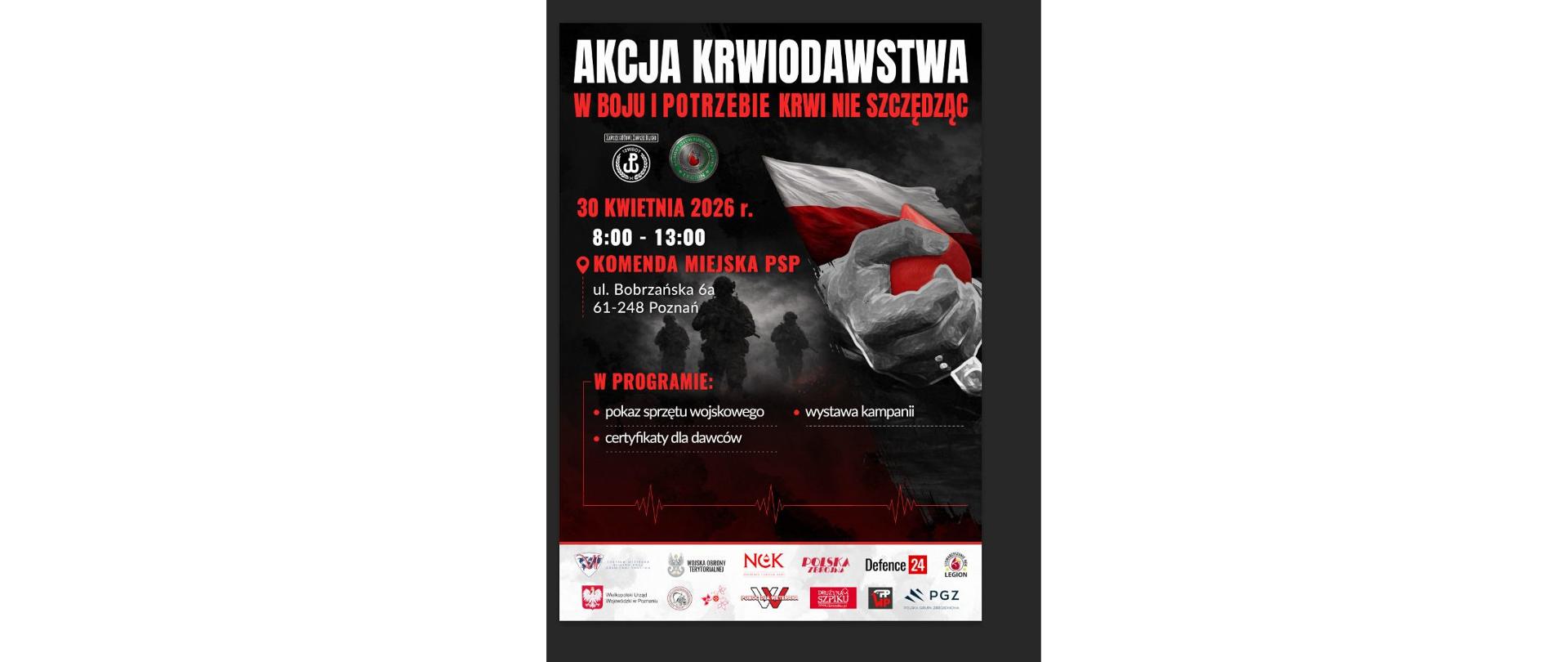 AKCJA KRWIODAWSTWA; 30 kwietnie 2026 r. w siedzibie KM PSP w Poznaniu przy ul. Bobrzanskiej 6a