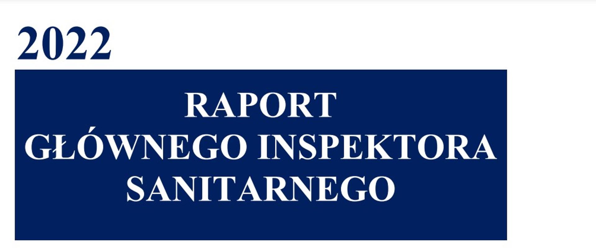 Biały napis na niebieskim tle: Raport Głównego Inspektora Sanitarnego za 2022