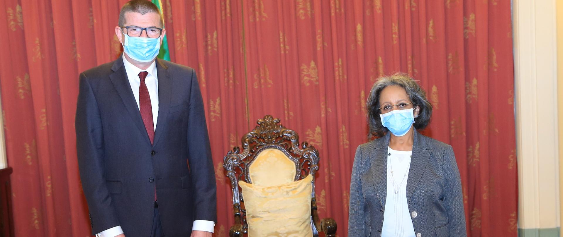 President Sahle-Work Zewde bid farewell to the outgoing Ambassador of Poland Aleksander Kropiwnicki to Ethiopia