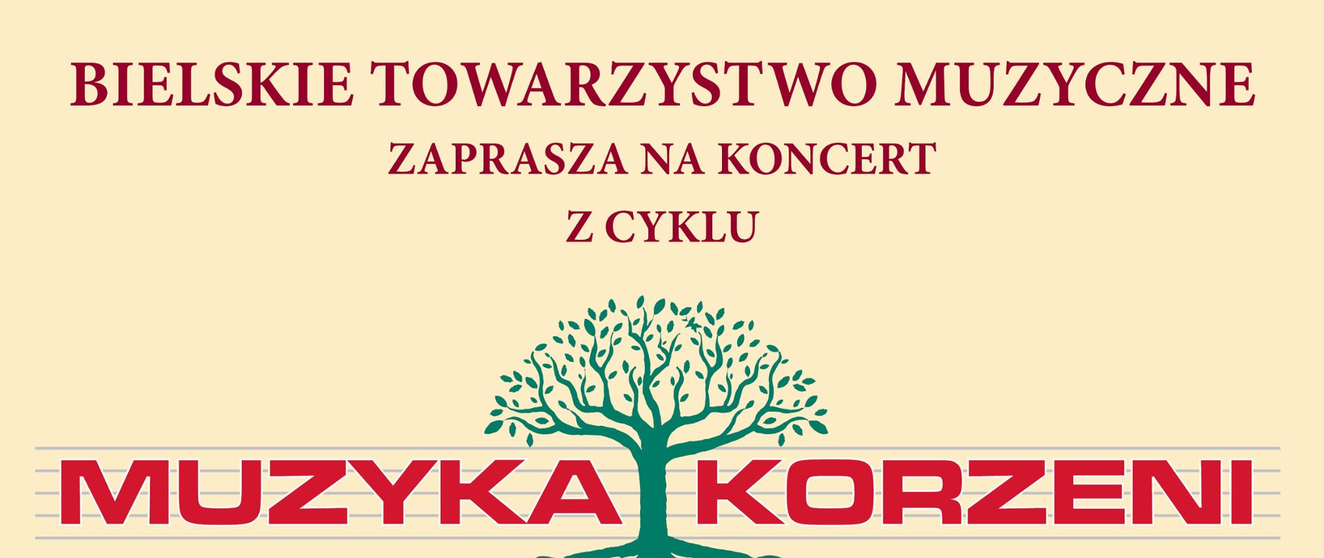 Plakat informacyjny dotyczący Koncertu "Muzyka Korzeni" odbywający się w dniu 15.06.2023 r. o godz. 10.00.