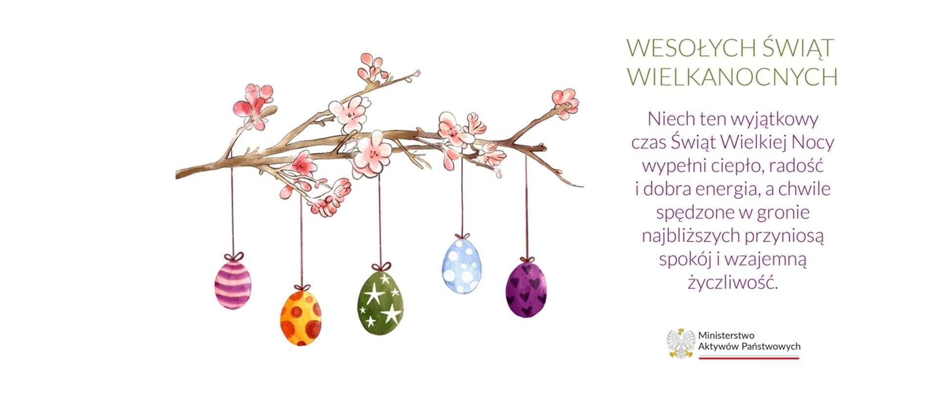 Grafika z życzeniami - niech ten wyjątkowy czas Świąt Wielkiej Nocy wypełni ciepło, radość i dobra energia, a chwile spędzone w gronie najbliższych przyniosą spokój i wzajemną życzliwość. 