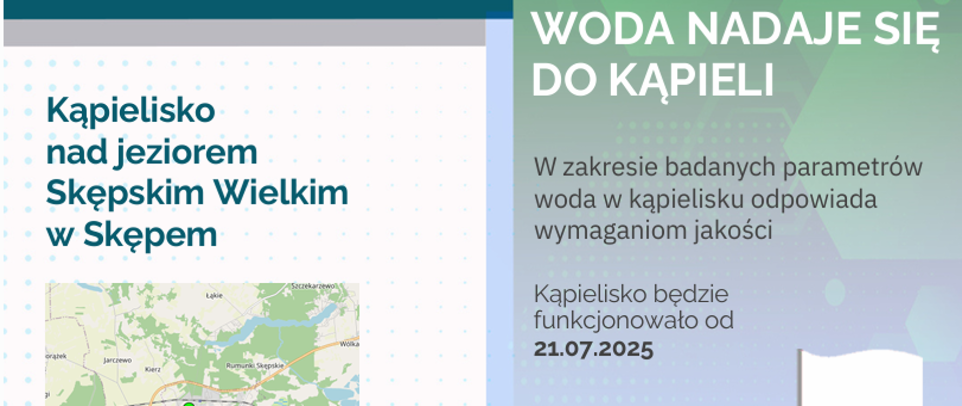 Kąpielisko nad jeziorem Skępskim Wielkim w Skępem -woda nadaje się do kąpieli