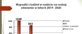 Wypadki z ludźmi w rozbiciu na rodzaj zdarzenia w latach 2019- 2020