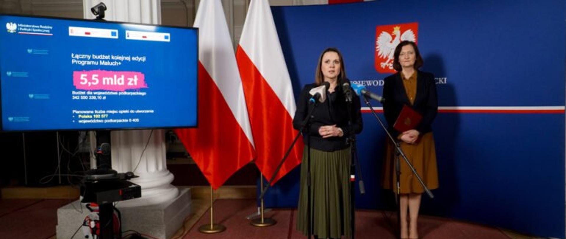 Wiceminister rodziny i polityki społecznej Anna Schmidt zabiera głos podczas konferencji prasowej w Rzeszowie 