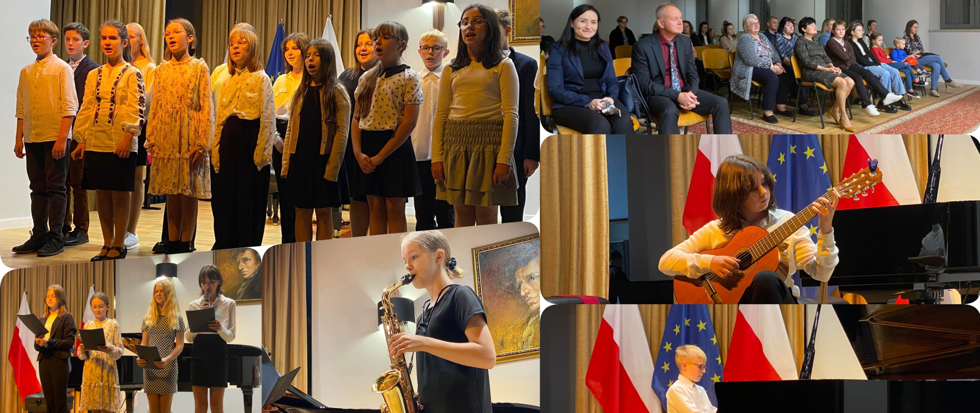 Kolaż zdjęć z Koncertu z okazji Dnia Edukacji Narodowej w dniu 17 października 2022 r. w Sali Koncertowej PSM I st. w Miastku