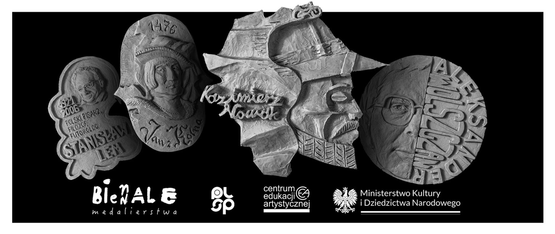 Nagrodzone prace z Biennale Medalierstwa 2024, na zdjęciu znajdują się cztery prace medalierskie przedstawiające następujące postaci:
Grand Prix - Kazimierz Nowak, I Miejsce - Aleksander Wolszczan, II Miejsce - Jan z Kolna, III Miejsce - Stanisław Lem
Pod zdjęciami prac znajdują się logotypy Biennale Medalierstwa, Państwowego Liceum Sztuk Plastycznych, Centrum Edukacji Artystycznej oraz Ministerstwa Kultury i Dziedzictwa Narodowego