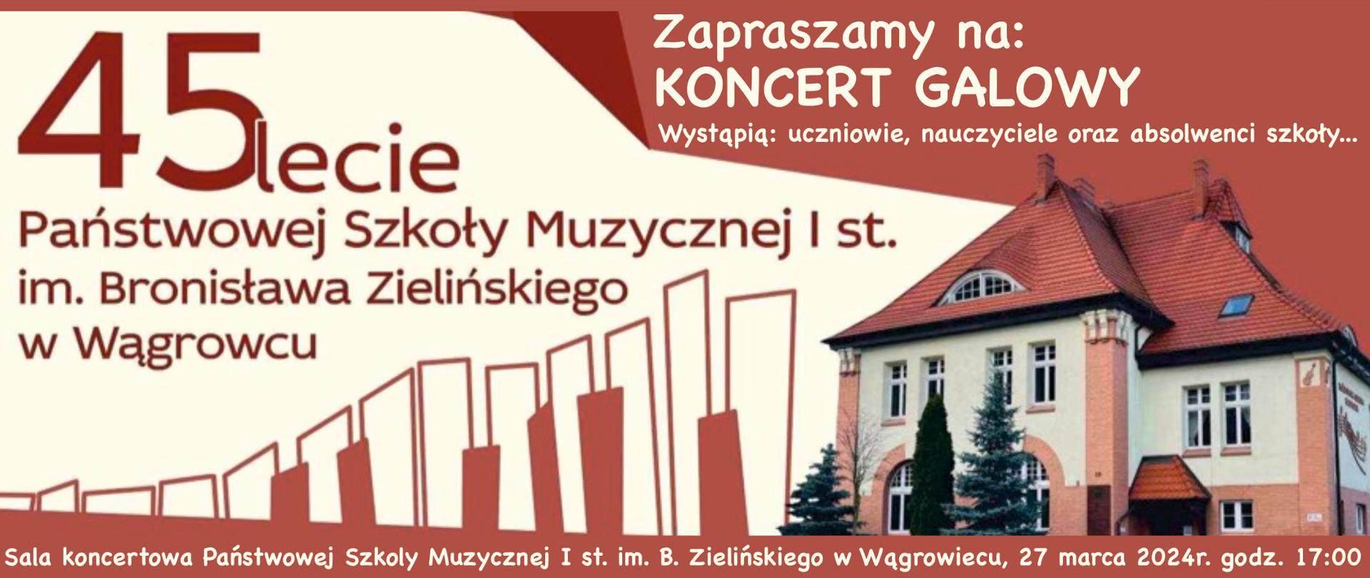 Na banerze reklamowym w kolorze kremowo pomarańczowym zawarte są informacje dotyczące zbliżającego się koncert galowego w dniu 27 marca 2024r. o godz. 17:00