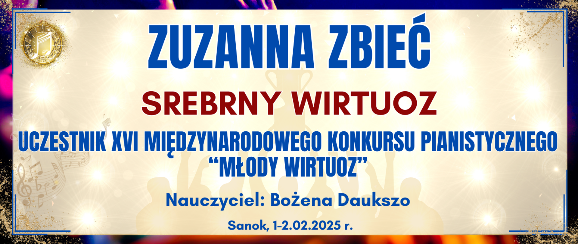 baner z ciemną kolorową ramką, jasne tło w środku z informacją o wyróżnieniu