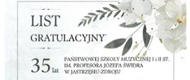 Gratulacje z okazji Jubileuszu 35 - lecia Szkoły