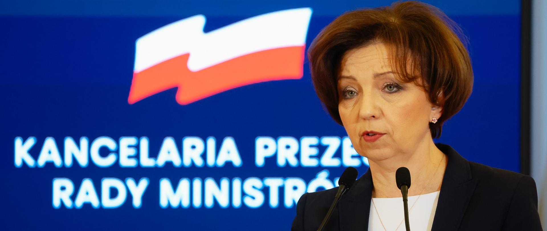 Minister Marlena Maląg podczas briefingu prasowego