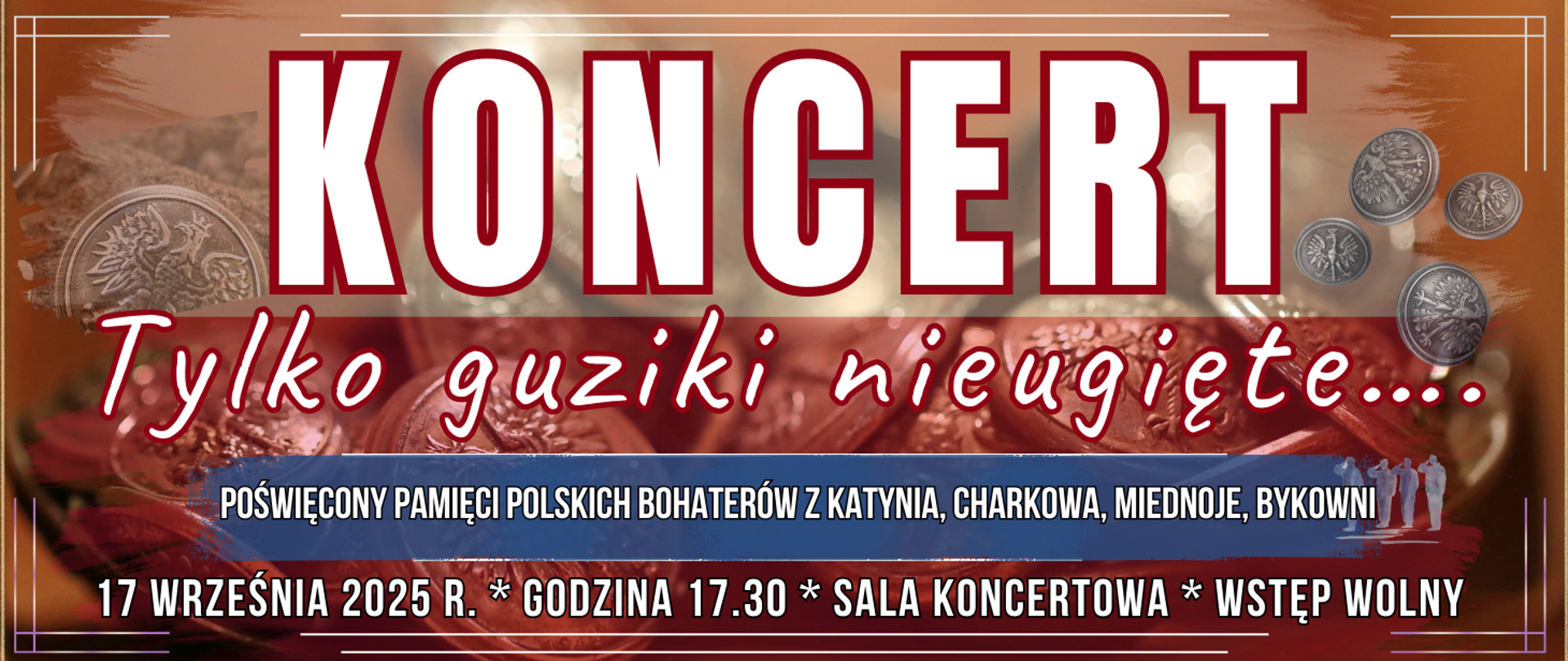 baner w tle guziki wojskowe oraz informacja o koncercie