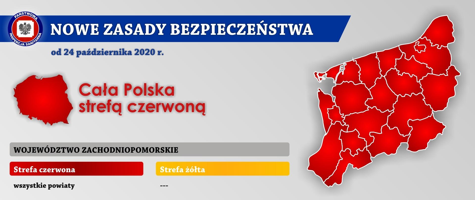 Na zdjęciu informacja o nowych zasadach bezpieczeństwa od 24 października 2020 roku