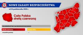 Na zdjęciu informacja o nowych zasadach bezpieczeństwa od 24 października 2020 roku