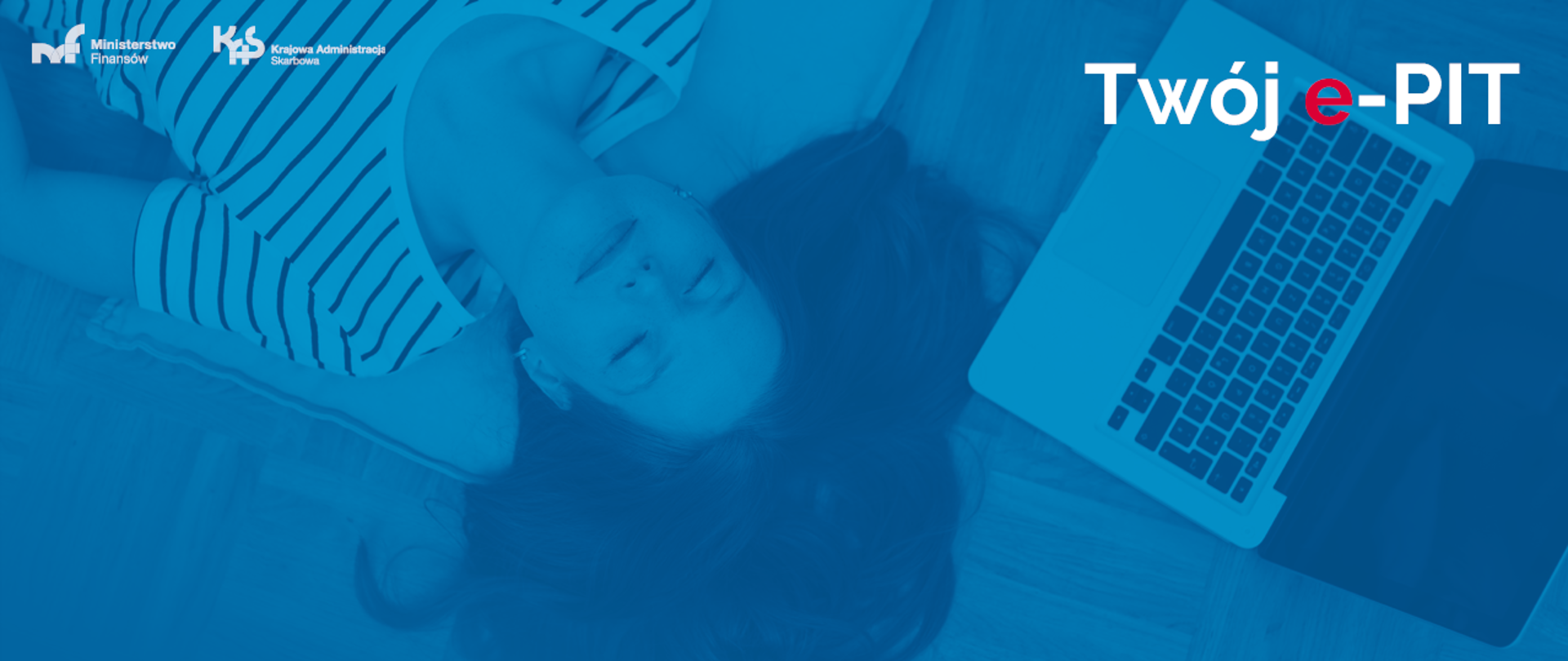 Dziewczyna leży obok laptopa a na górze napis Twój e-PIT