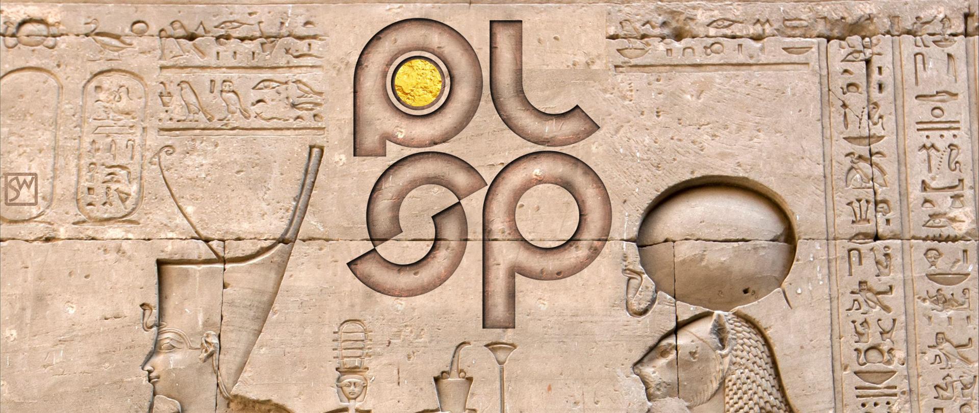plakat przedstawiający egipskie płaskorzeźby oraz stylizowane na płaskorzeźbę logo PLSP, w dolanej części napis Dzień Egiptu, data 30 listopada 2022 oraz adres Smocza 6