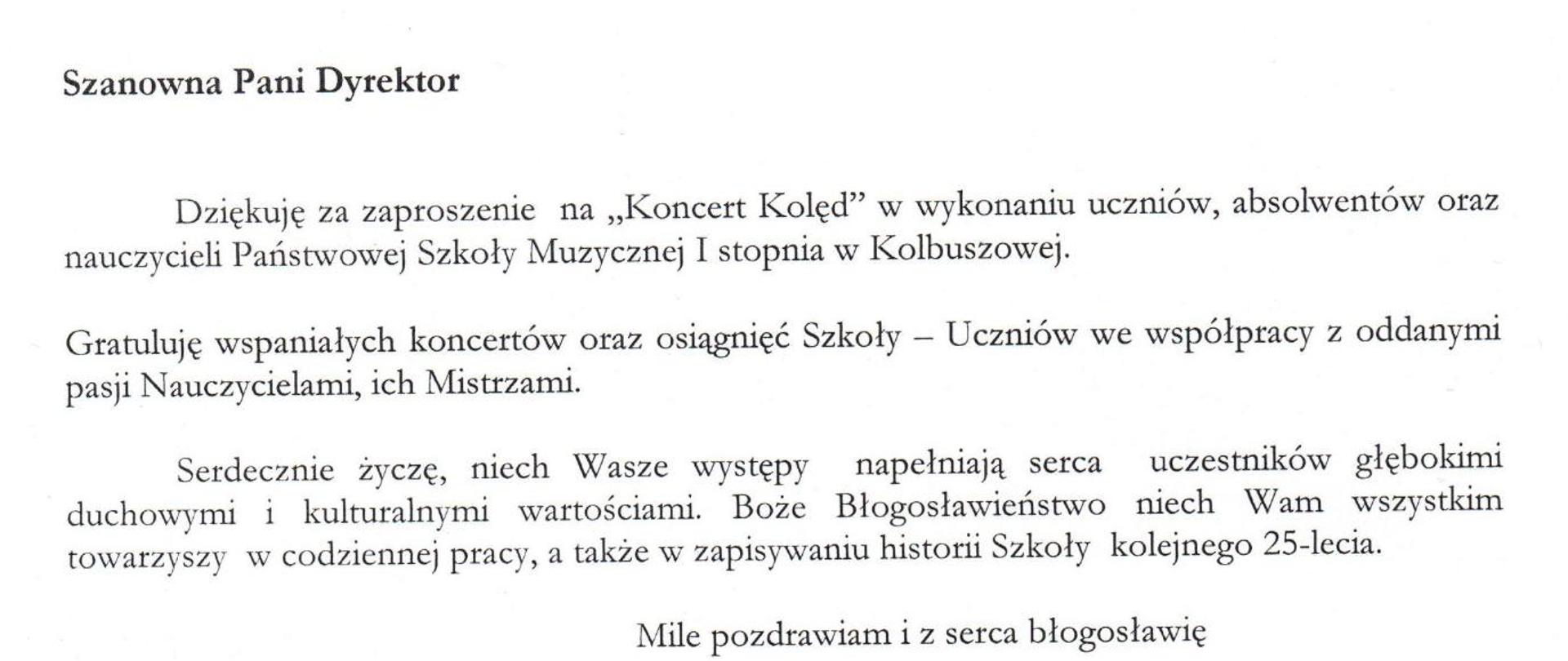 Pismo na białym tle z informacją o Koncercie Kolęd