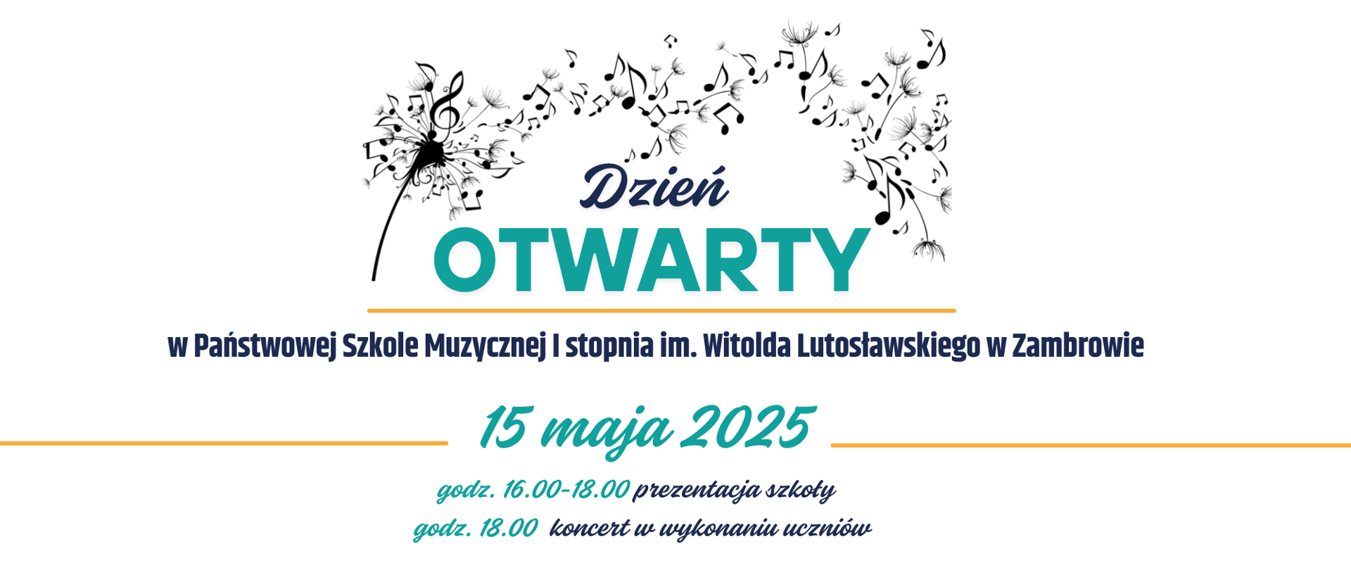 Na białym tle poziomego plakatu umieszczono w górnej środkowej części grafikę przedstawiającą kwiat dziurawca z którego ulatują wraz z nasionami czarne małe nuty. Poniżej podano informacje o wydarzeniu czcionką na przemian błękitną i czarną - nazwę imprezy, miejsce a poniżej datę , godzinę i ogólny harmonogram. 