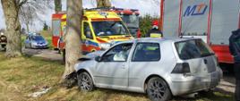 Uderzenie samochodu w drzewo przy miejscowości Wilcze Laski