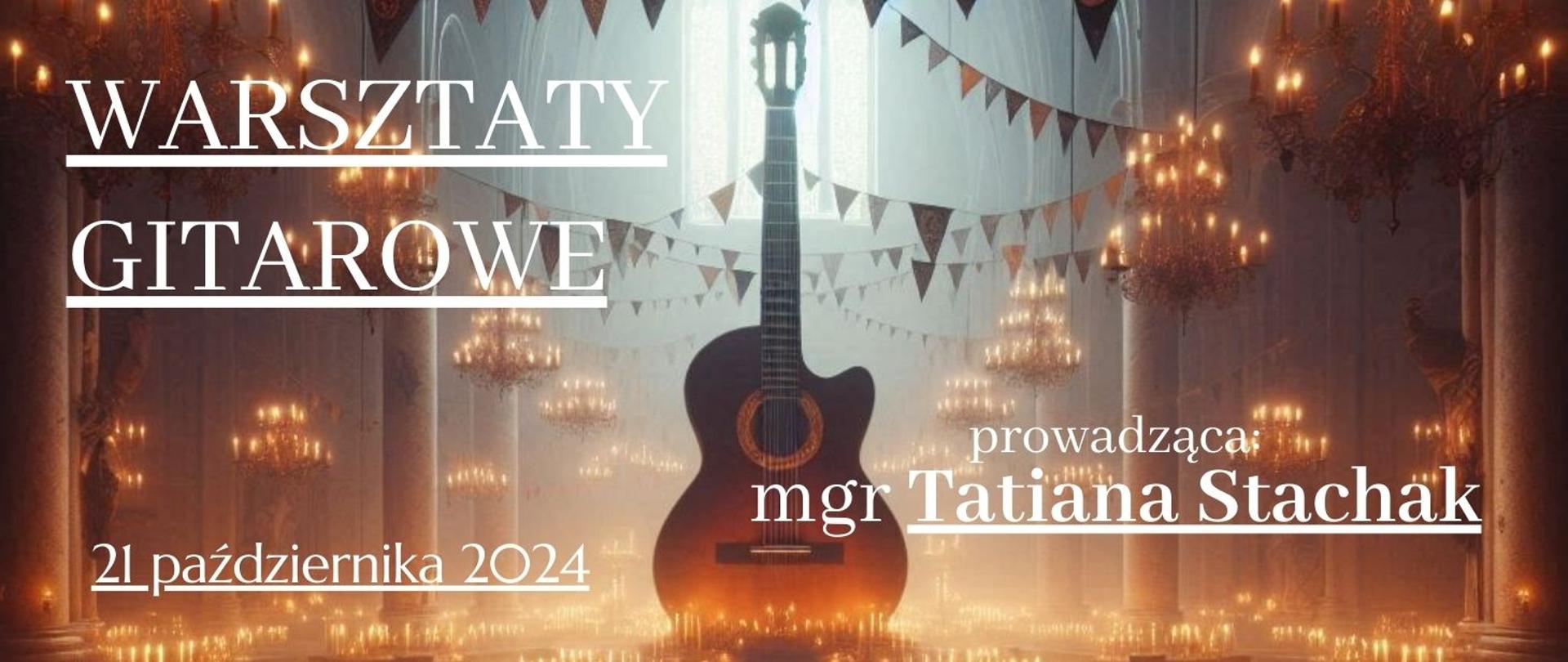 baner z motywem świec, białe litery, po środku gitara