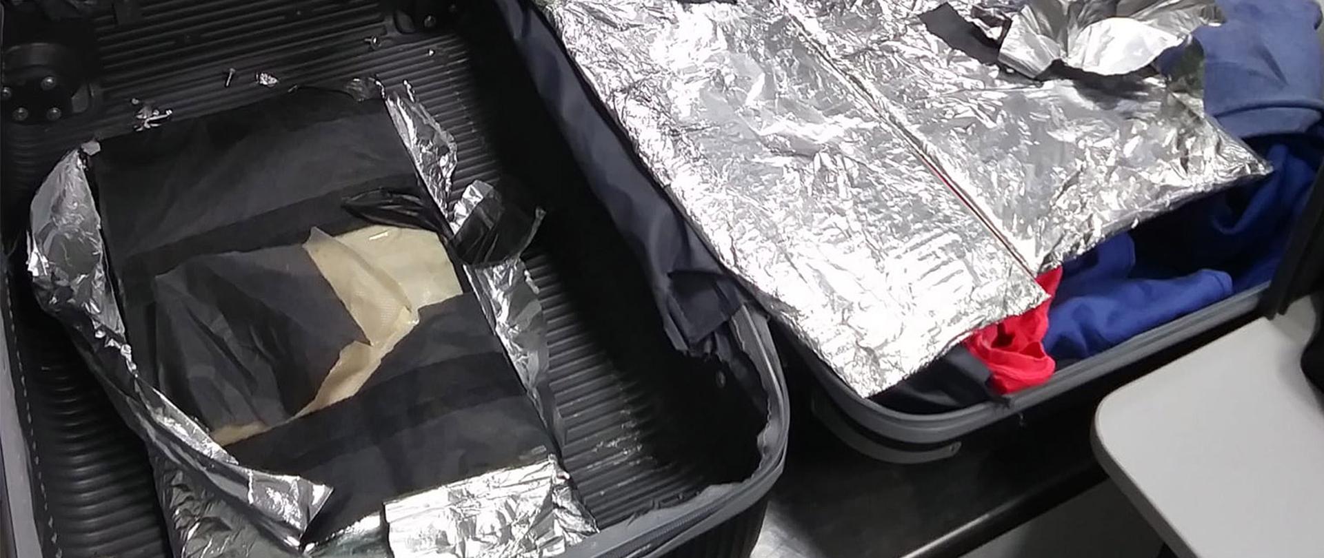 Wnętrze walizki, z usuniętą podwójną ścianką.