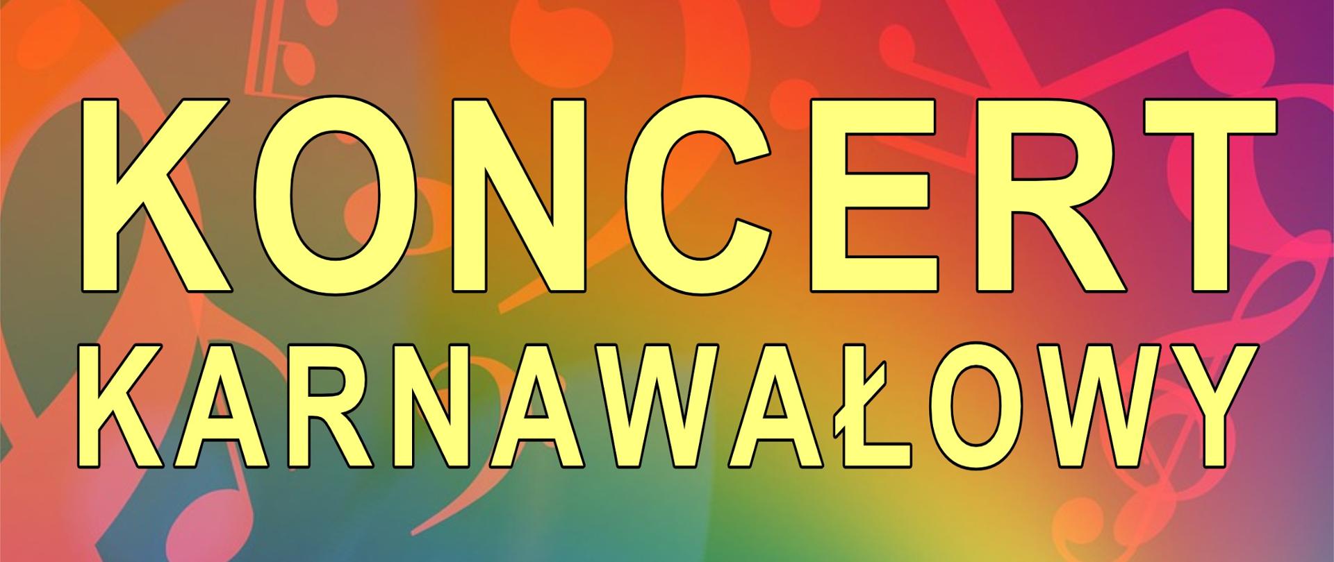 Grafika na wielokolorowym tle z widocznymi elementami kluczy muzycznych i nut, w części górnej znajduje się logo ZPSM w Bochni, w części centralnej drukowanymi literami w kolorze żółtym zamieszczona treść: „Koncert karnawałowy uczniów Zespołu Państwowych Szkół Muzycznych w Bochni, wykonawcy: soliści, zespoły, chóry, orkiestra smyczkowa, orkiestra dęta”. W części dolnej drukowanymi literami w kolorze żółtym: „Sala koncertowa ZPSM w Bochni 26 stycznia 2023 godz. 17:00”.