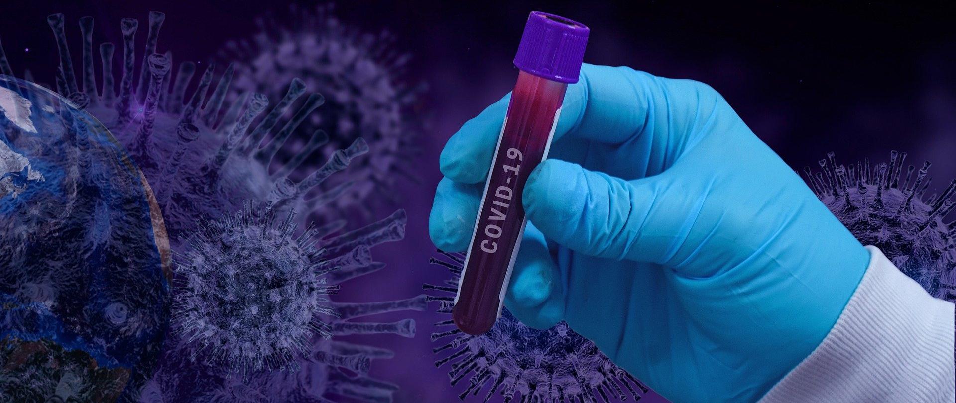 grafika wirus, test, ręka w rękawiczce