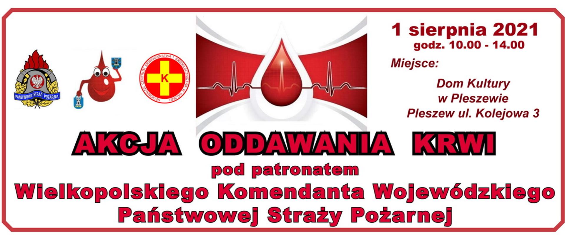 Baner Akcja oddawania krwi - 1 sierpnia 2021 z logami organizatorów