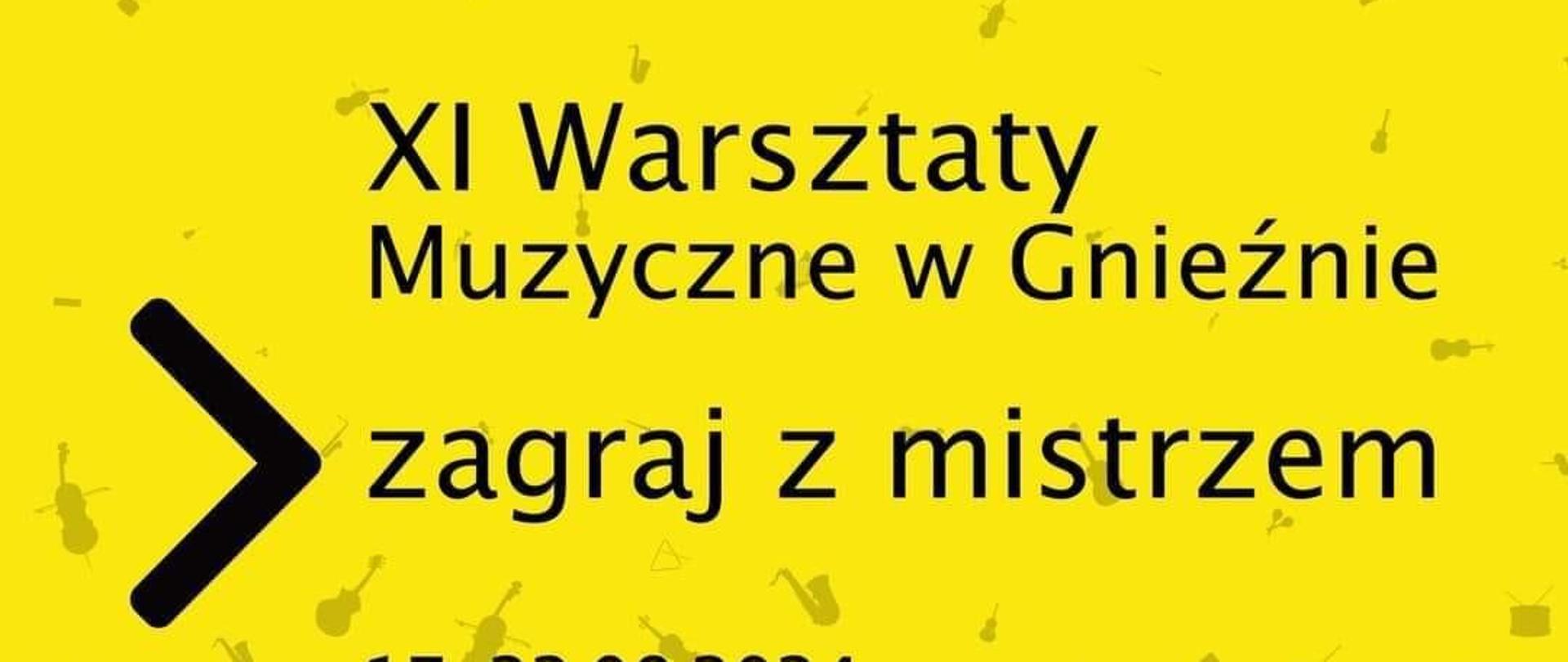 na żółtym tle informacje dotyczące warsztatów - daty i nazwiska artystów. na dole strony organizator i partnerzy wydarzenia