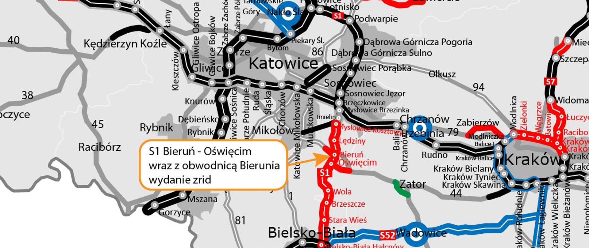 Mapa S1 Bieruń - Oświęcim