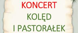Na ścianie budynku umieszczono pergamin, na ziemi leży śnieg, stoją ubrane choinki oraz pod nimi prezenty. od góry tekst: Państwowa Szkoła Muzyczna I stopnia im Emila Młynarskiego w Augustowie zaprasza na koncert kolęd i pastorałek 19 grudnia 2025 , godz. 18.30. sala koncertowa PSM, ul. Wybickiego 1.