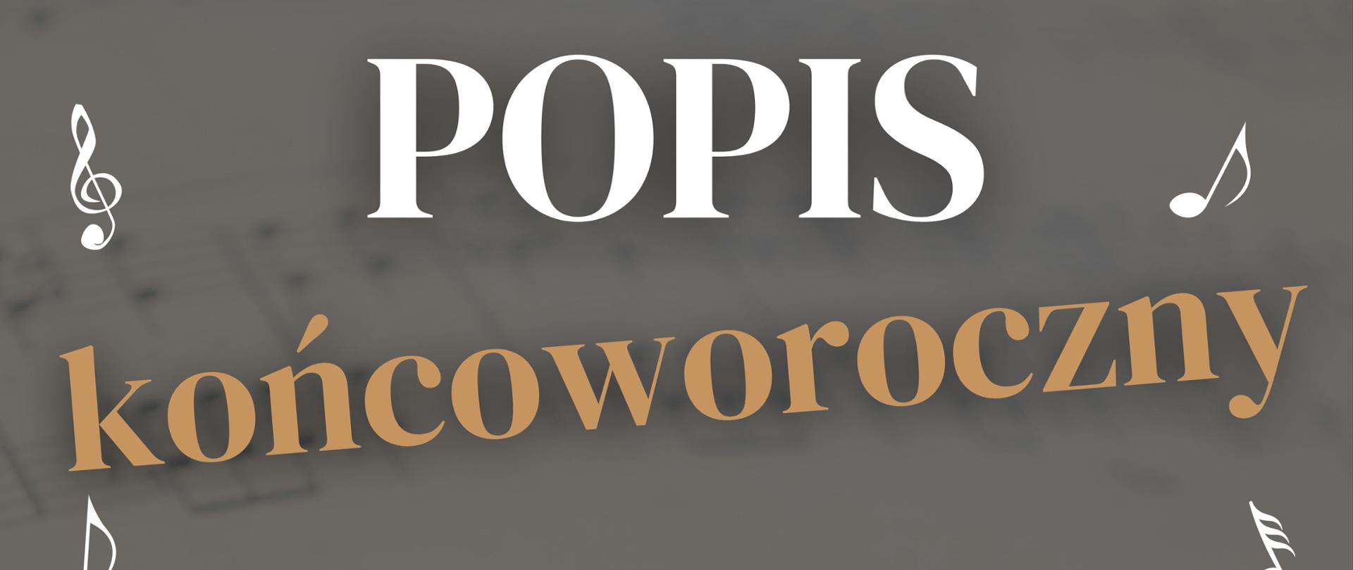 Plakat - brązowe tło przebijące się zarysy zapisu nutowego . Na tym tle ikonografia instrumentów muzycznych. Po środku białe napisy informujące o koncercie i miejscu.