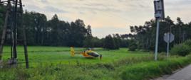 Helikopter LPR wylądował na łące.
