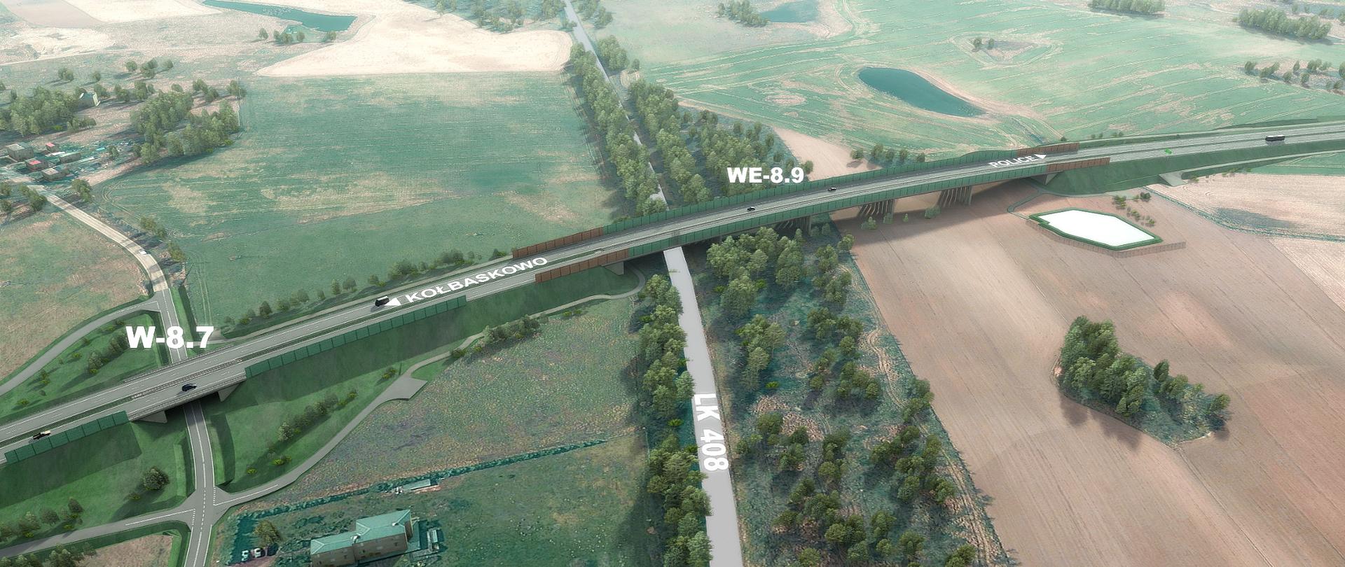 wizualizacja estakady na odcinku Kołbaskowo-Dołuje Zachodniej Obwodnicy Szczecina w ciągu S6