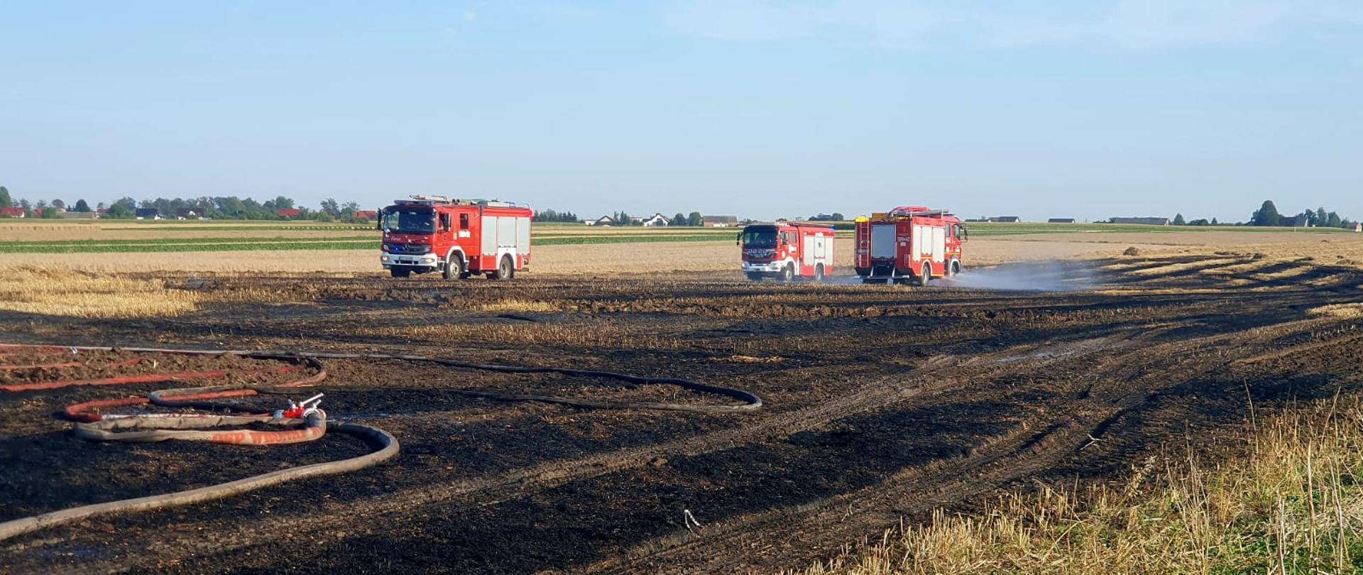 Trzy samochody gaszą ściernisko