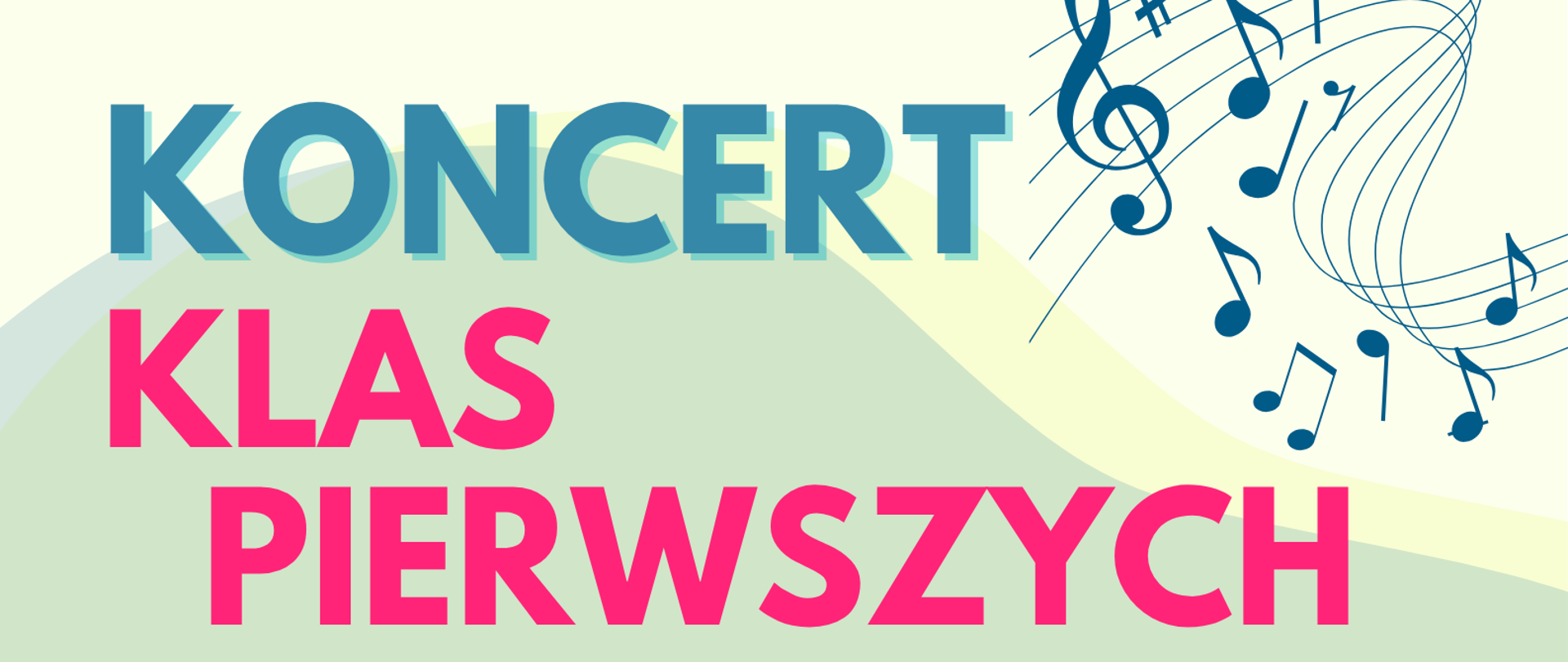 Koncert Klas Pierwszych - 15 maja 2026 r. PSM w Głubczycach plakat z logiem szkoły u góry i grafiką z instrumentami