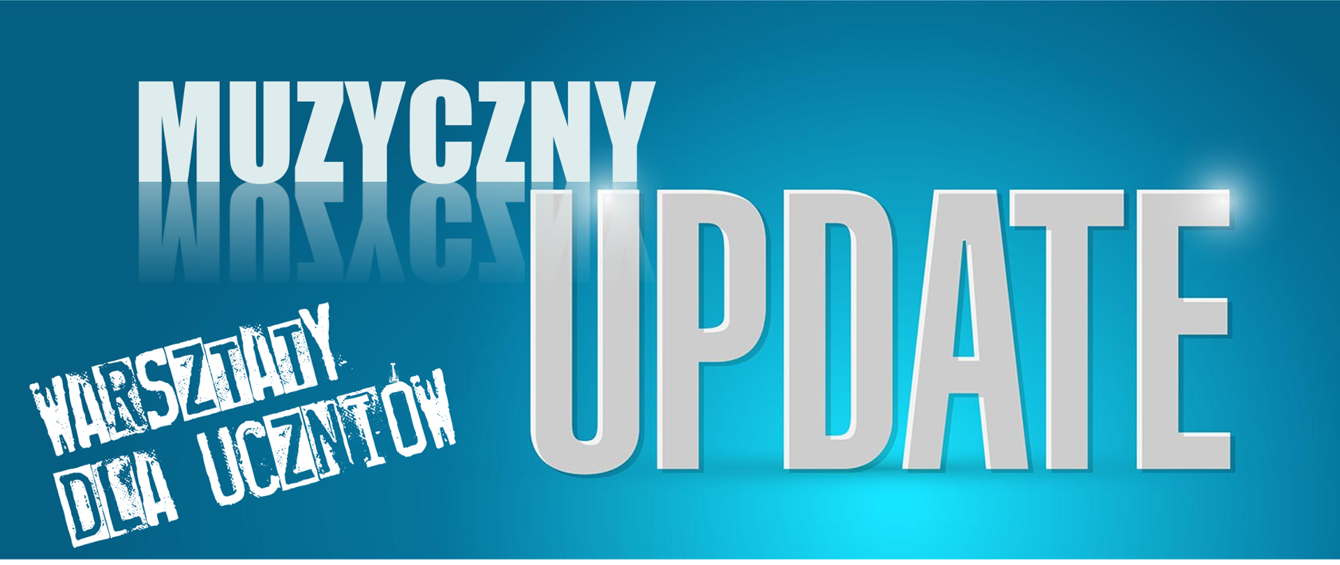 Plakat z białymi i szarymi napisami na niebieskim tle