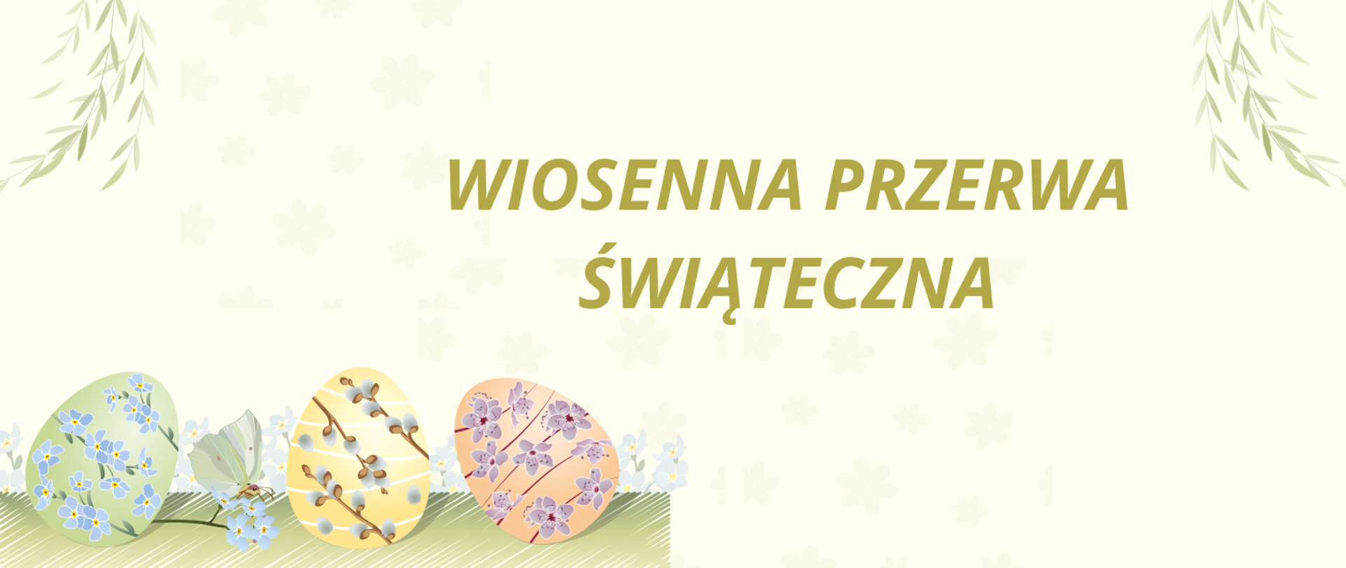 baner na seledynowym tle, po lewej rysunkowe kolorowe pisanki, na środku napis