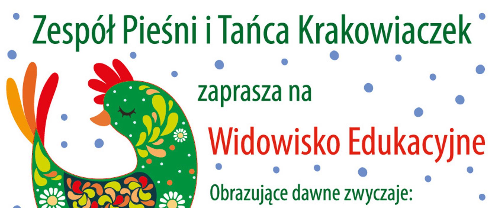 Plakat, napis informacyjny na tle ludowych obrazków