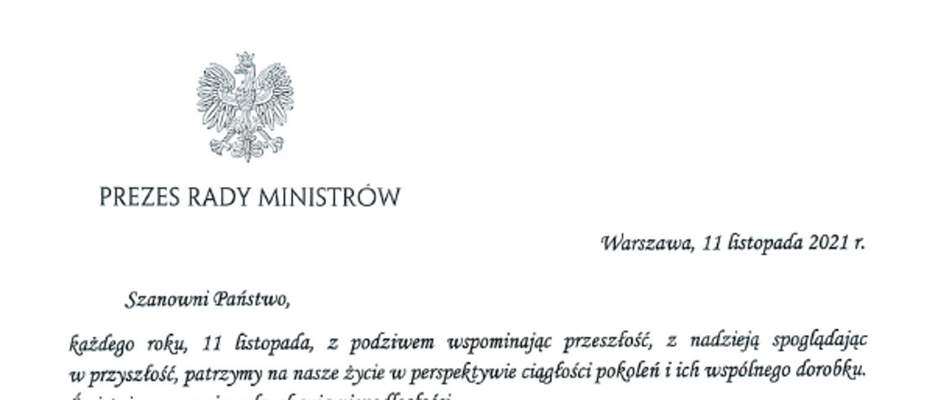 Tekst życzeń Prezesa Rady Ministrów