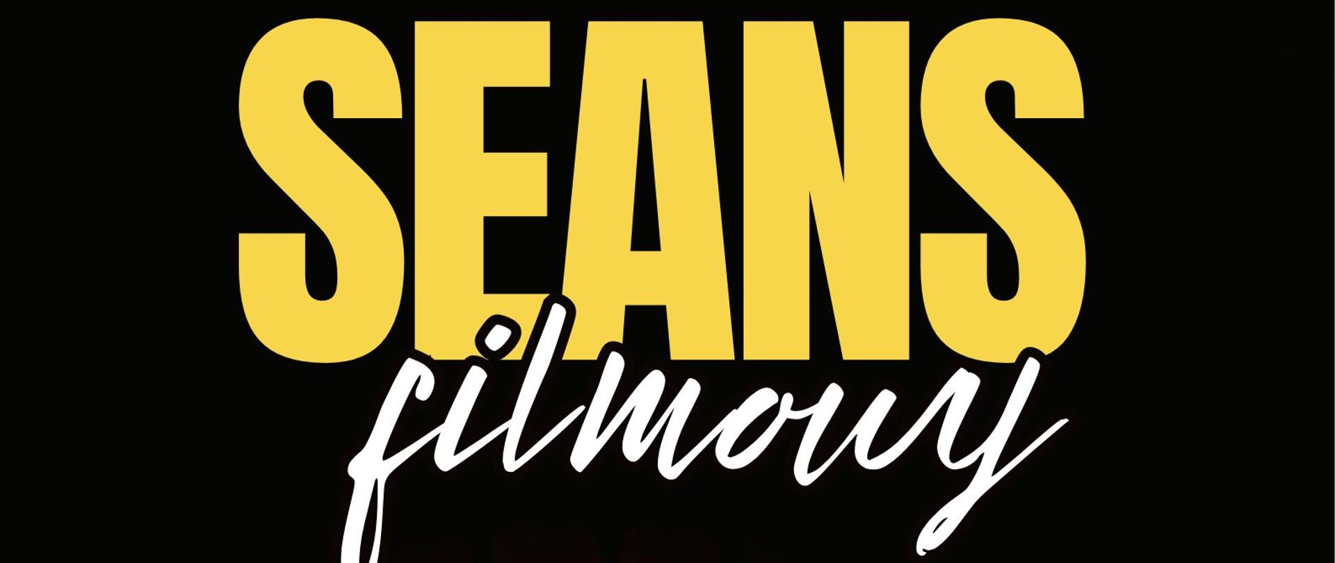 Plakat zaprasza na seans filmowy 14.10.2025 z okazji dnia edukacji narodowej w sali koncertowej szkoły. Na tle czerwonych krzeseł znajduje się wielki napis seans filmowy. W dole plakatu znajduje się kolorowa pizza.