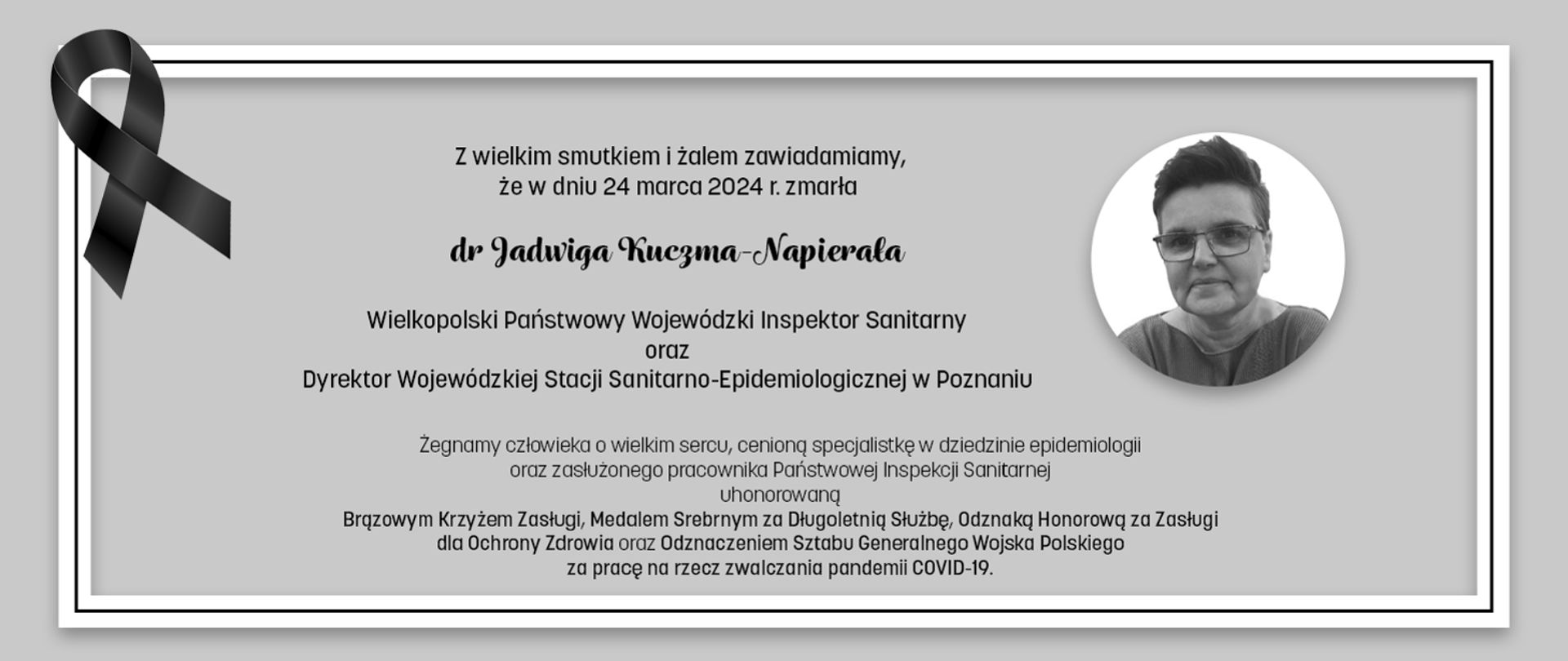 Baner - zawiadomienie śmierć dr Jadwiga Kuczma-Napierała
