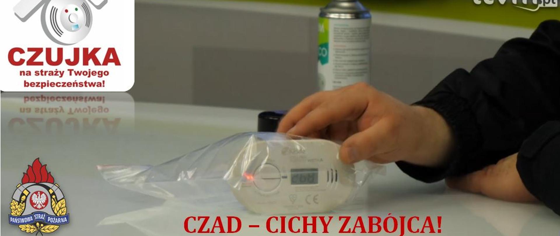 Zdjęcie przedstawia czujkę tlenku węgla wzbudzoną po wykryciu tlenku węgla w ilości 268 ppm.