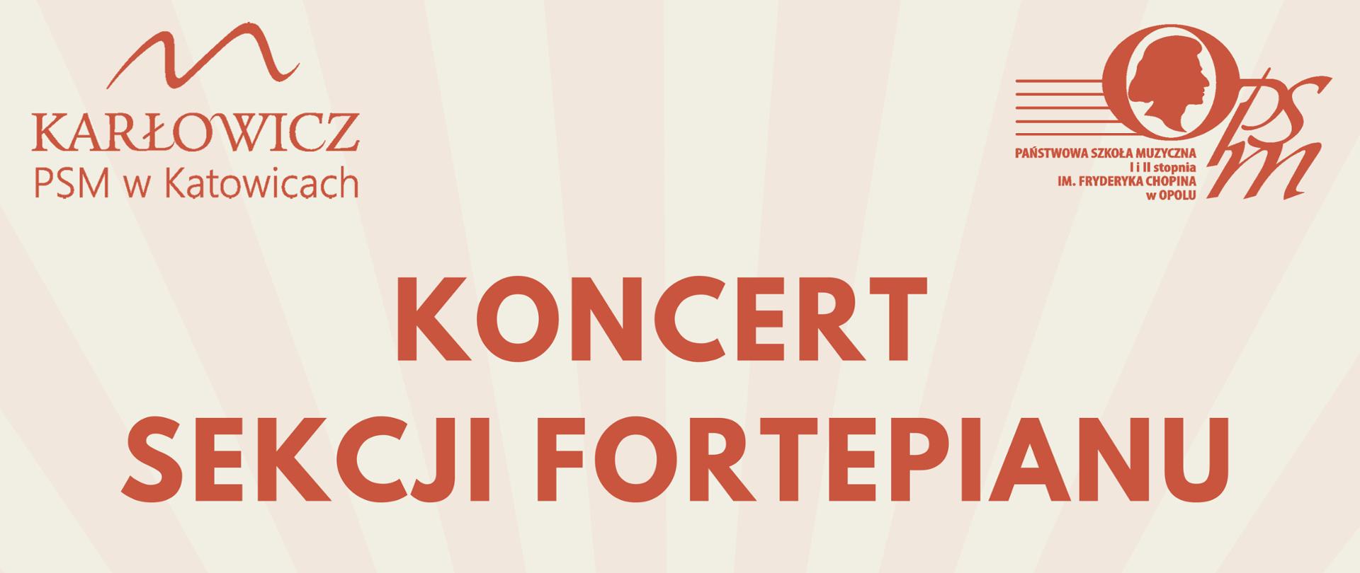 w centralnej części znajduje się grafika przedstawiająca fortepian, w lewym górnym rogu logo szkoły muzycznej im. Karłowicza w Katowicach, w prawym górnym rogu logo szkoły muzycznej w Opolu, w dolnej części na brązowym tle informacja o terminie i miejscu koncertu