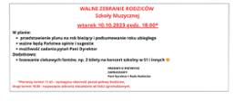 Baner informacyjny dot. zebrania walnego rodziców