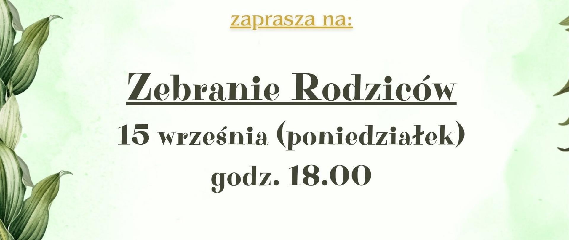 ChatGPT powiedział:
Plakat ma jasne tło ozdobione zielonymi liśćmi i białymi kwiatami w rogach. W centralnej części widnieje informacja o zebraniu rodziców w Państwowej Szkole Muzycznej I stopnia nr 1 w Kędzierzynie-Koźlu, które odbędzie się 15 września o godz. 18.00. Podano program spotkania obejmujący organizację pracy szkoły, kalendarz roku i wybór Rady Rodziców na rok szkolny 2025/2026.
