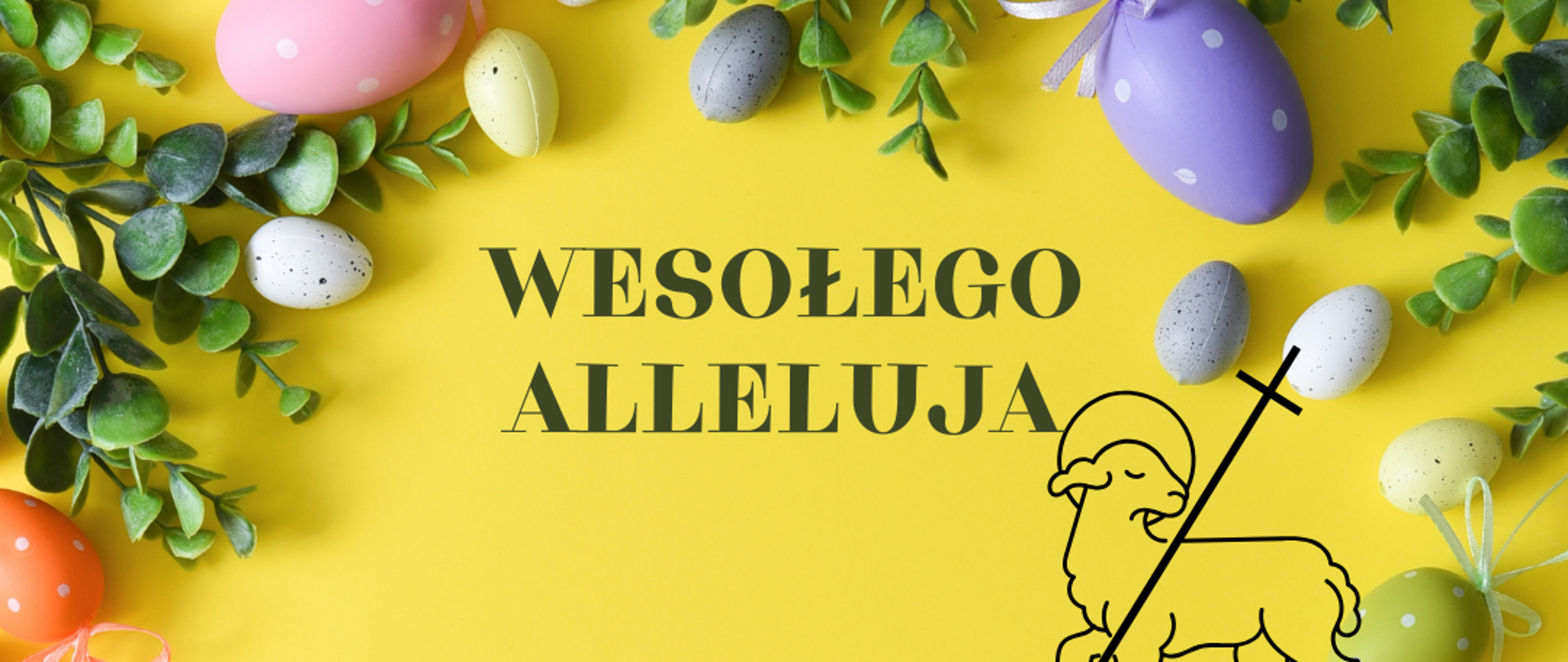 Życzenia świąteczne, na żółtym tle napis i obrazki świąteczne.